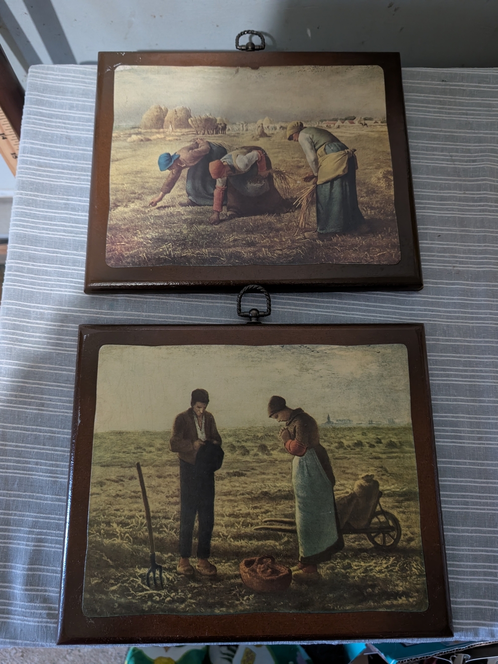 Vintage Jean-François Millet The Gleaners & Angelus Heavy Wood Wall Art Set